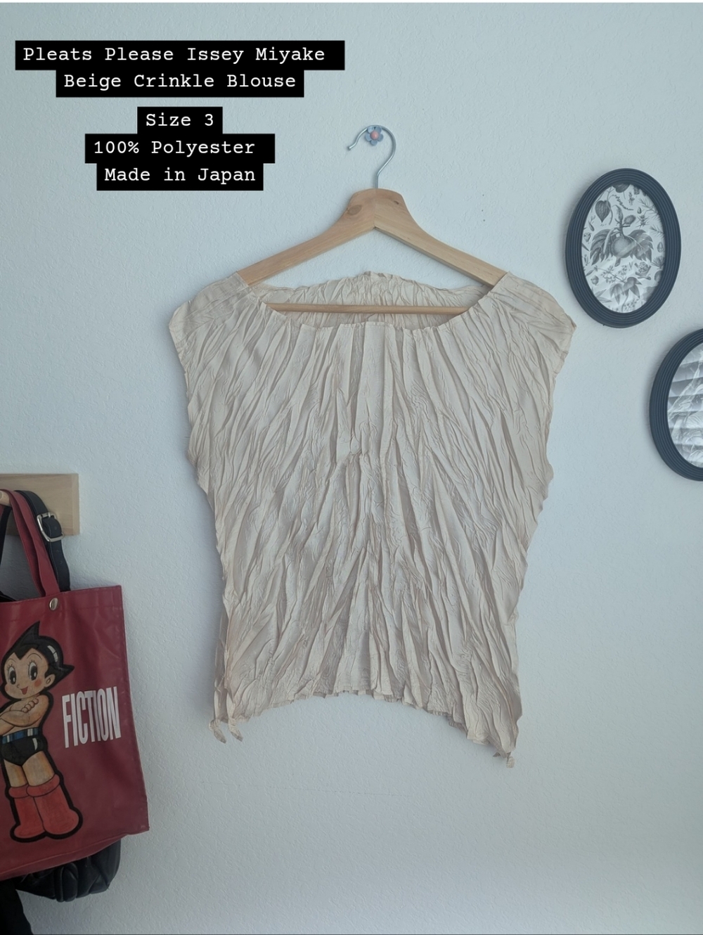 2000s Issey Miyake Beige Crinkle Pleated Blouse